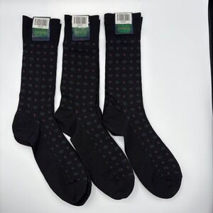 Byford Merino Wool Blend Dress Socks 3 Pair Lot Black Geometric Business Casual